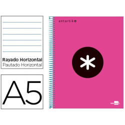 Cuaderno ANTARTIK con cubierta forrada tamaño A5 de 1 raya color rosa fluor